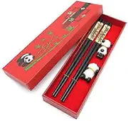 Heyone Cute Panda Chopsticks with Panda Panda Carved Chopsticks with Cute Panda Holders, Reusable Wooden Chopsticks with Chinese Style Case, Amazin...