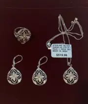 Sterling Silver 0.25 CTTW Pear-Shaped Set – Ring (Size 7), Earrings, & Necklace