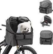Pet Bicycle Basket with Handlebar Adapter, Bicycle Front Basket, Multi-Purpose Collapsible Detachable Handlebar Front Basket, Cat Dog Backpack Bag with Shoulder Strap Cycling, for Pet, Commuter