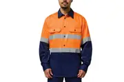 Hard Yakka Mens Core Heavyweight Taped Drill Work Shirt Y04610 - Orange/Navy
