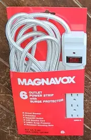 MAGNAVOX 6 Outlet Power Strip Surge Protector w/10' Braided Cord #32998-M