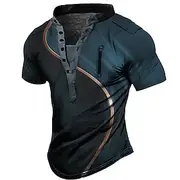 Men's Graphic Color Block T Shirt Henley Shirt Vintage Shirt Short Sleeve 3D Print Fashion Designer Casual Outdoor Daily Sports Summer Black / Green Pink Red N