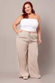 Beige Geo Wide Leg Pants High Rise