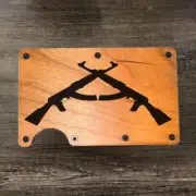 Wood Wallet Minimalist Laser Engraved with Crossed AK-47s