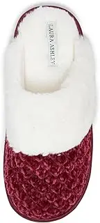 [Laura Ashley] Women's Slippers, Plush Chenille Memory Foam Scuff Slide Slippers, Non Slip Rubber Soled Indoor/Bedroom Shoes, Slip On Slippers for Women