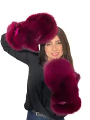 Fox Fur Mittens Saga Furs Burgundy Color Fur Gloves Winter Mittens Over Wrists