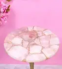 12" Round Pink Stone Coffee Table Rose Quartz Crystal Furniture & Garden Decors