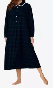 NWT Lanz of Salzburg Navy BLACKWATCH PLAID COTTON FLANNEL Peter Pan Nightgown S