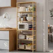 FIN 6-Tier Bamboo Shelf Bookcase Bookshelf Kitchen Storage Rack w/ Adjustable Shelf
