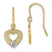 14K Yellow & Rhodium W/White Polished Heart Shepherd Hook Earrings