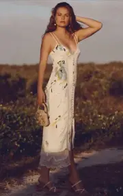 Anthropologie Slip Dress Women Floral Lace Button-Front Dinner Preppy Size 0 NWT