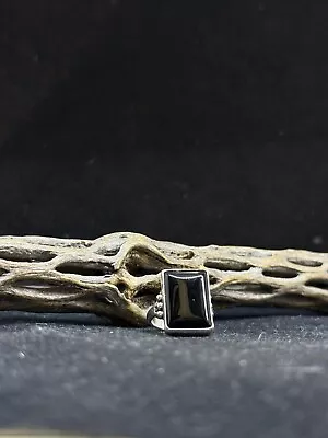 Native American Navajo black onyx Sterling Silver square Ring Size 6 stamped