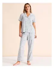 [Soho] Serene Viscose Short Sleeve Long PJ Set in Sage Jacobean Paisley