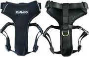 DJANGO Adventure Dog Harness - Stylish and Comfortable Medium Dog Harness for Outdoor Adventures and Everyday Wear - Black Neoprene Adjustable Dog Harness with Reflective Piping and Solid Brass D-ring