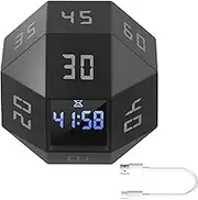Flip Gravity Timer - 12-Side Time Management Cube with Preset Intervals, Silent Productivity Tool for Office, Study & Gym, Portable Pomodoro Focus Timer (Black)