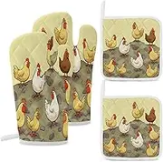 YJWANDO Oven Mitts, A Brood of Chickens Print Pot Holders Heat Resistant Gloves Kitchen Mitts Cooking Gloves Multi-Purpose Oven Mitts, Style