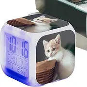 Kitten Alarm Clock, Cube Digital Childrens Clock LED Alarm Clock, Electronic Colorful Alarm Clock, Cat Lovers Clock for Classroom, Living Room