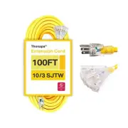 100 Foot Lighted Outdoor 15 Amp Extension Cord with 3 Electrical Power Outlet...