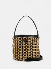 GUESS Beige Black Atalia Raffia Crossbody Bag, Polyester