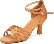 [Dress First] Ballroom Dance Shoes Women Latin Salsa Bachata Shoes Suede Sole Wedding Performance Dance Shoes 2.76'' Heel