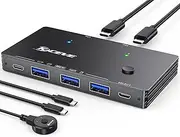 10Gbps USB Switch 2 Computers Share 4 USB 3.2 Gen 2 Ports, Camgeet USB Switcher Selector for PC Laptop Keyboard Mouse Webcam Portable SSD, USB 3.2 Switch with 2 USB C Data Cables and Wired Remote
