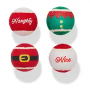 All Day Christmas Fetch Balls Dog Toy 4PK