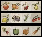 12 Fruits Vegies Accent Tumbled Marble Tiles Kitchen Backsplash Stone Mural