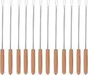 12Pcs Stainless Steel Barbecue Skewers with Wooden Handle BBQ Forks for Outdoor Grilling and Picnics Durable Heat Resistant Kitchen Utensils 24cm 180g