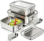 MOMEEMO Premium 304 Stainless Steel Bento Box Set Leak-Proof Stackable Containers for Soup Salad and Leftovers 3 Pack with Lids (2400/1400/850ml) Eco-Friendly Lunch Boxes for Soup Salad and Leftovers