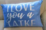 Judaica I Love You A Latke Blue Duck Feather Filled Throw Pillow "22" x "17"