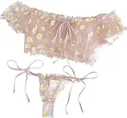 [Generic] Open Cup Lingerie Embroidery Sleepwear Women Bra Lingerie Strapless Lace Pajamas Set Thong Bowknot Bath Milk for Women Outfits