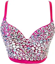 [VEENDEO] Women's Bustier Crop Top Corset Top Push up Rhinestone Diamond Bra Club Party Vest with Detachable Straps