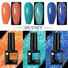 UR SUGAR 3pcs Reflective Glitter Gel Nail Polish Sparkling Nail Base Top Coat