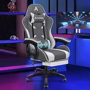 ALFORDSON Computer Gaming Chair with Massage Lumbar Cushion and Footrest, Ergonomic Swivel Recliner Linen Home Ergonomic Desk Chair with Armrest Headrest, Office Chair with Recline (Grey)