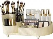 Makeup Organizer, Rotating Makeup Organizer Makeup Organizer Countertop Rotatable Partition Cosmetic Makeup Storage with 360 Degree Rotation for Bedroom Office (White)