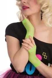 Fishnet Gloves Short Neon Green Costume Accessory