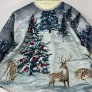 Cynthia Rowley Christmas Treeskirt Beaded Blue Dear Scene 50"