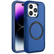 For Apple iPhone 15 Plus MagSafe Compatible 3in1 Case Hybrid Armor Heavy Duty Shockproof Cover (Navy Blue)