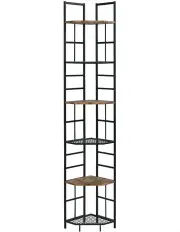 [IHOMDEC] Industrial 6-Tier Pentagon Corner Bookshelf in Dark Brown