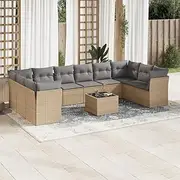 11 Piece Garden Sofa Set with Cushions Beige Poly Rattan Patio Bar Sets