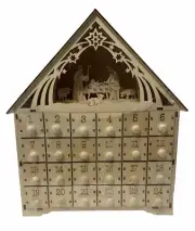 Clever Creations Wooden Christmas Advent Calendar Holiday LED Light up Manger