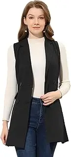 [Allegra K] Women's Sleeveless Long Coat Double Breasted Belt Waist Lightweight Trench Coat