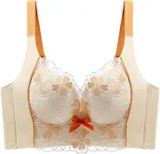 [Generic] Lace Pattern Bra, Underwear for Girls Without Underwire to Gather Small Breasts to Show Big Bra, Fashionable Push-up Bra, Adjustable Shoulder Straps(Light Yellow,34/75C)