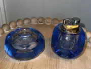 MCM Antonio Imperatore Italy Textured Icicle BLUE GLASS CUBE LIGHTER & ASHTRAY