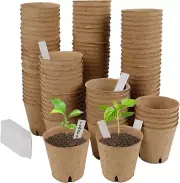100 Pack Biodegradable Peat Pots Seed Starter Tray Kit 3x3"