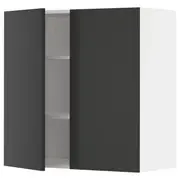 METOD wall cabinet with shelves/2 doors, white/Nickebo matt anthracite, 80x37x80 cm