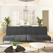 2-Seater Dark Grey Velvet Sofa Bed, Comfortable Sleeper Couch for Living Room, Small Apartment Spaces