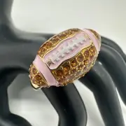 BETSEY JOHNSON Orange Crystal Pink Enamel Football Cocktail Ring NEW