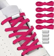 [uxcell] No Tie Shoelaces Tieless Elastic Shoe Laces, 39" with 4 Metal Locks Buckles Silver Fit for Adults Sneakers Canvas Shoes (5Pcs, Rose Red)