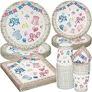 PARTY GO 96 Pcs Boy or Girl Party Tableware Set, Paper Plates Cups and Napkins, Disposable Baby Shower Dinnerware Party Supplies, Gender Reveal Party Decorations for Girls Boys, Serve 24 Guests